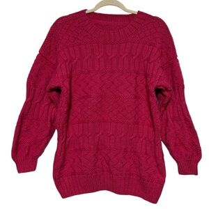 Handmade Vtg Chunky Cable Knit Crew Neck Sweater Women Size L Cozy Fall Winter